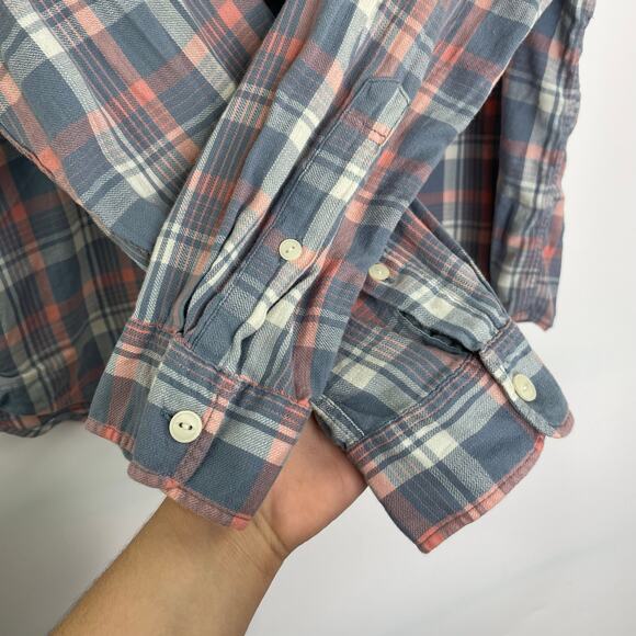 Faherty gray orange plaid button up down long sleeve men's shirt size Large - Picture 3 of 11